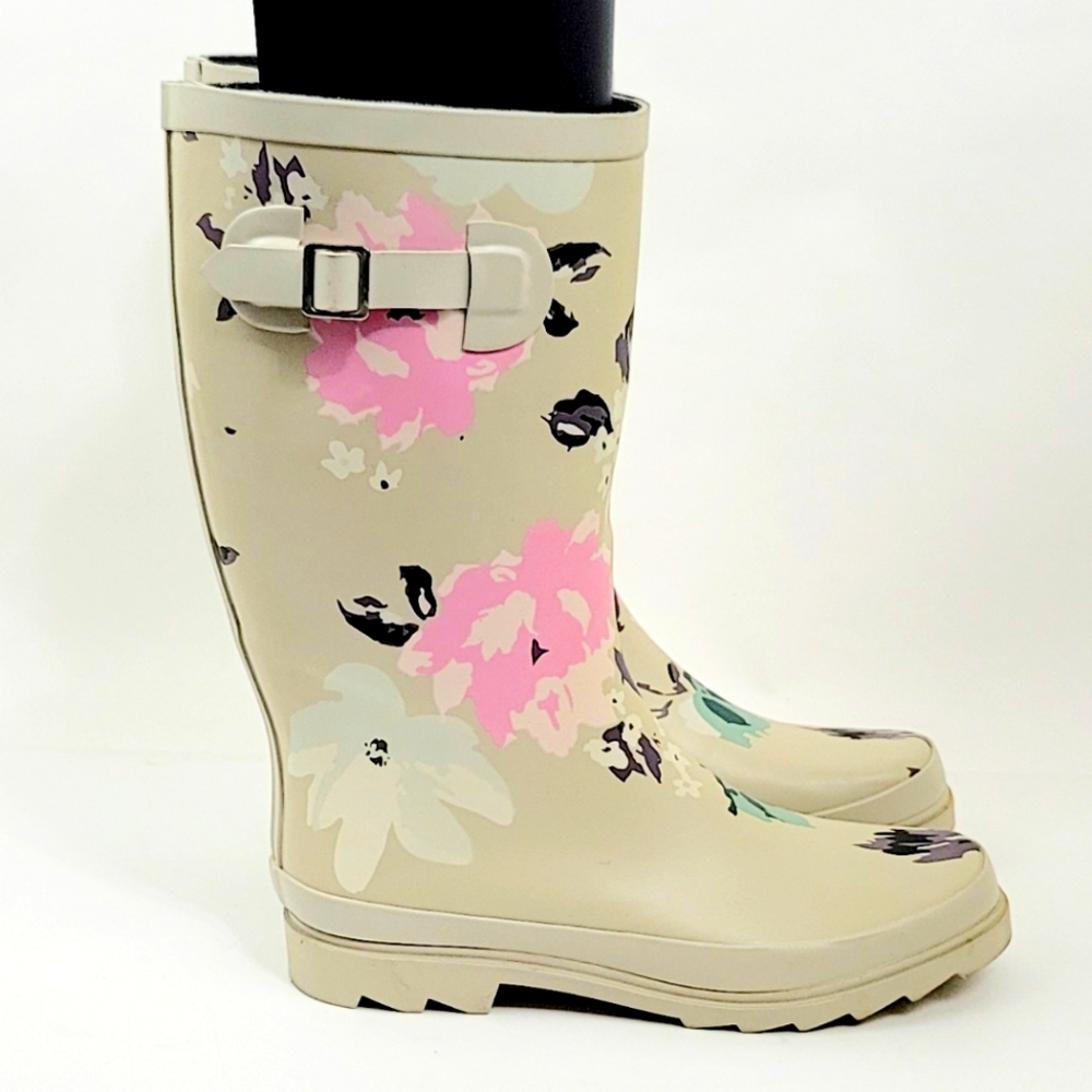 NEW Justfab Women Beige Summer Fall Winter Rain Mid-Calf Boots Size 9 US